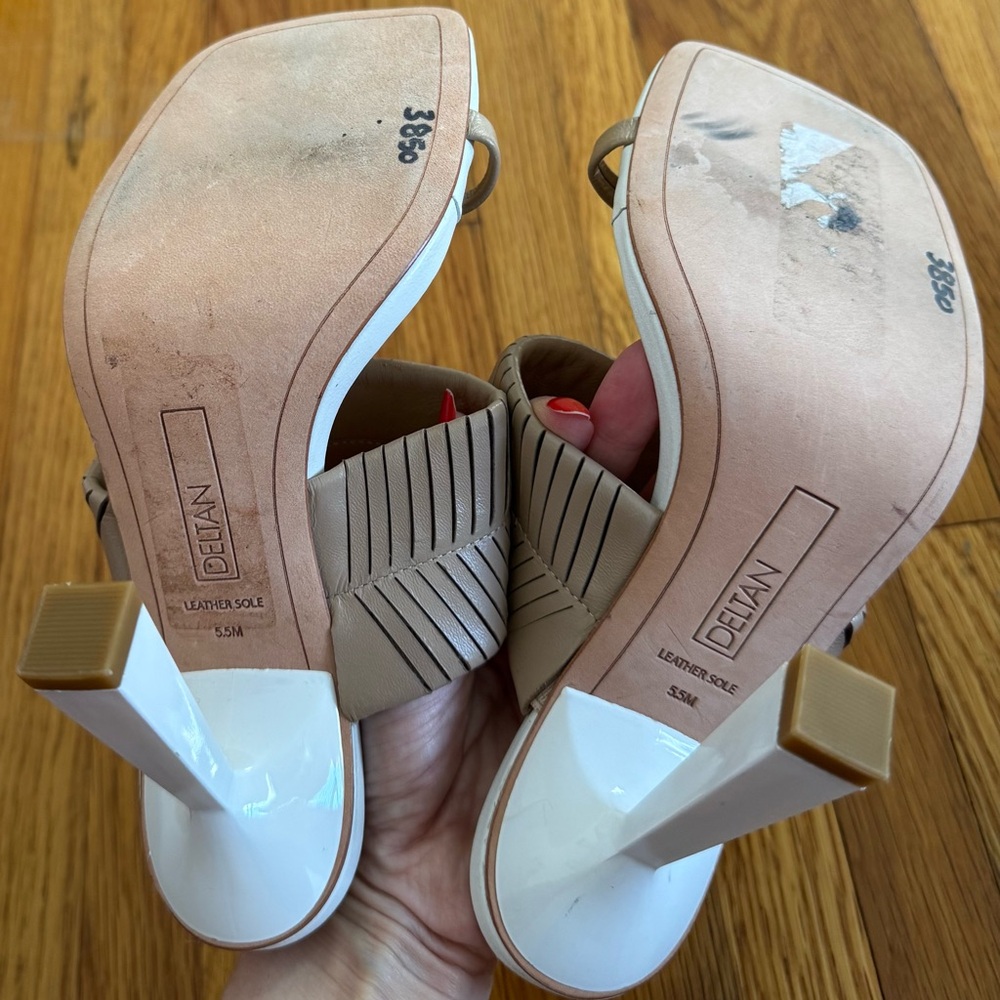 Deltan Kelsea beige braid leather toe loop heel Sandals, size 5.5 wedding party - Picture 6 of 13